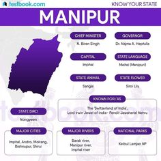 the state map for manipur is shown in purple and white with words below it