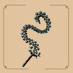 an illustration of a chain with spikes on it and a hammer stuck in the middle