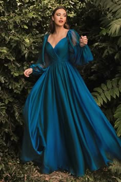 Cinderella Divine CD243 Long sleeve Chiffon a-line dress Elegant Colours For Dresses, Unique Colours For Dresses, Gala Dresses Long Formal Gowns, Gowns Dresses Western, Vogue Gowns, Blue Colour Gown, Organza Dress Styles, Wedding Dresses Colour, Korean Gowns Dresses