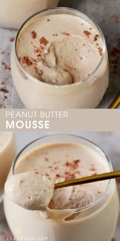 two glasses filled with peanut butter mousse