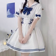 Please take the size info as a reference, The measurement error between 1-4cm is in the normal range. Fabric Material: Cotton blend, Polyester Color: White Sku: SE22703 Size Chart: S, M, L, XL Size SBust: 90cm/35.46"Length: 79cm/31.13"Shoulder: 31cm/12.21"Waist: 68cm/26.79"Size MBust: 92cm/36.25"Length: 81cm/31.91"Shoulder: 32cm/12.61"Waist: 72cm/28.37"Size LBust: 98cm/38.61"Length: 83cm/32.70"Shoulder: 33cm/13.00"Waist: 76cm/29.94" Size XLBust: 102cm/40.19"Length: 85cm/33.49"Shoulder: 34cm/13.3 Sailor Bow, Casual White Dress, Sweet Dress, College Fashion, Elegant Dress, Xl Dress, Fabric Material