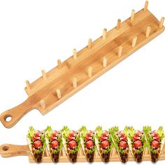 a set of five salad racks with tomatoes and lettuce on them next to each other