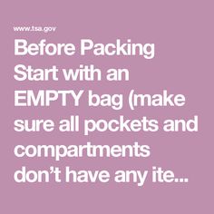 the words before packing start with an empty bag make sure all pockets and compartments don't have any tie