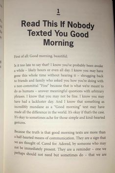 an open book with the words read this if nobody texts you good morning