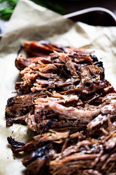 sliced up meat sitting on top of a piece of parchment paper