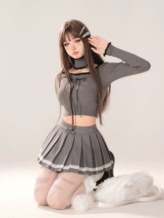 ❤︎ Long sleeve stitch ribslim short knit❤︎  It takes about 2 weeks to ship the product. Kawaii Coquette, Y2k Kawaii, Style Kawaii, Kawaii Fashion Outfits, Women Long Sleeve Tops, Knitted Top, Manga Characters, 영감을 주는 캐릭터