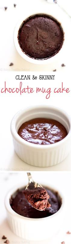 Single-Serving Clean Chocolate Mug Cake -- a decadent cake that's practically healthy enough for breakfast & ready in just 10 minutes! Barely 140 calories with 6g of protein! Weight Watcher Desserts, Chocolate Mug Cake, Clean Eating Desserts, Low Carb Dessert, Chocolate Mug Cakes, Mug Recipes, Decadent Cakes, Single Serving, Mug Cake