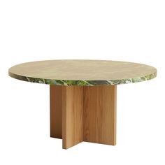 a round table with green marble top and wooden base