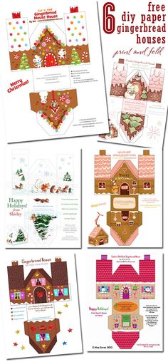 six diy paper gingerbread houses with instructions for making them and printables