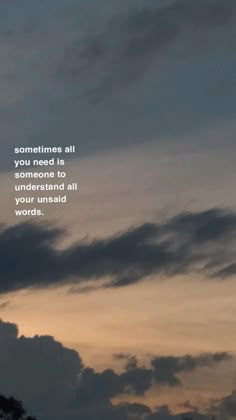 an airplane flying in the sky with a quote above it that reads sometimes all you need is to understand all your unsaid words