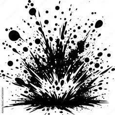 an ink splattered black and white background with lots of small dots on it