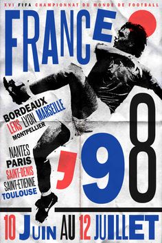 the poster for france's 98th anniversary celebration is shown in red, white and blue