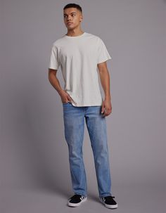 Rsq Straight Medium Wash Denim Jeans. Straight Fit Through Hip, Thigh And Leg Opening. Zip Fly. Belt Loop Waist. Traditional Five Pocket Styling. Medium Wash. 17.5" Leg Opening. 99% Cotton, 1% Spandex. Machine Wash. Imported. Medium Wash Jeans Outfit Men, Basic Straight Leg Jeans For Summer, Basic Denim Jeans With Relaxed Fit, Men Straight Jeans, Casual Straight Stretch Jeans, Casual Stretch Straight Jeans, Summer Basic Straight Leg Jeans, Casual Light Wash Bottoms With Straight Hem, Relaxed Jeans Outfit Men