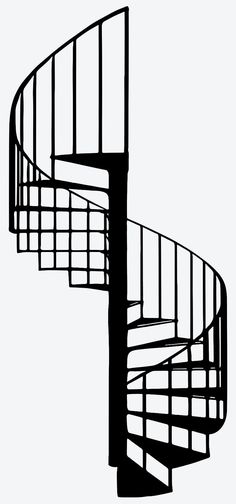 a black and white image of a spiral staircase with handrails on an isolated background