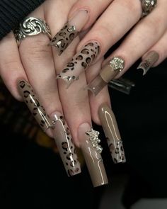 #леопард Retro Nails, Wow Nails, Punk Nails, Goth Nails, Grunge Nails, Get Nails, Square Acrylic Nails, Manicure Y Pedicure