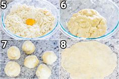 the steps to make an egg roll in a bowl and then place it on top of dough