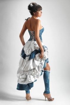 Denim Wedding Dresses, Denim Wedding, Lace Jeans, Diy Vetement, Repurposed Clothing, Recycle Jeans, Upcycle Jeans, Denim Crafts