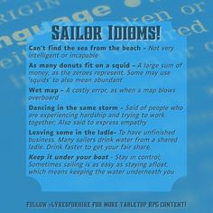 Dictionary-style text post containing Sailor idioms for Dungeons & Dragons Nautical Terms, Fantasy Settings, D D Items, Pirate Adventure, Modern English, The Pirate