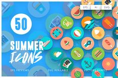 the 50 summer icons are displayed in different colors