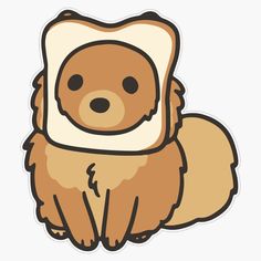 a brown and white dog with a piece of bread on it's face sticker