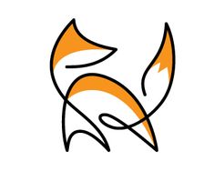 an orange and white fox logo with the letter f in it's tail tails