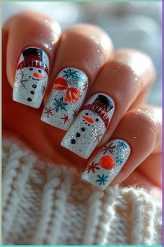 Snowman Nail, Snowman Nail Art, Snowman Nails, Christmas Nail Ideas, Heart Nail Designs, Nail Color Trends, Festive Nail Art, Nail Designs Tutorial