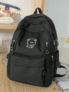 Bird in Bag - Graphic Classic Backpack Aesthetic Black School Bag, Cute Backpacks Black, Aesthetic Bags For School, Cute Black Backpack, Girly Backpacks, Backpack Aesthetic, Black School Bags, School Prep