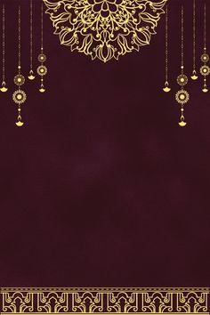 a purple and gold background with ornaments