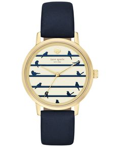 kate spade new york Women's Metro Navy Leather Strap Watch 34mm KSW1022 - Watches - Jewelry & Watches - Macy's Navy Jewelry, Kate Spade Watch, Blue Watches, Leather Strap Watch, Watches Unique, Women's Watches, Jewellery Accessories, Early Bird, Navy Leather