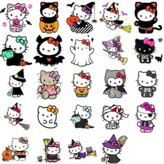 many hello kitty stickers are shown on a white background