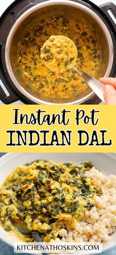 Learn how to make easy Indian dal recipe that's easy and authentic. This South Indian dal is ideal with chappathi or rice and a healthy meals with kale. Get the vegetarian instant pot curry along with videos at kitchenathoskins.com. Coconut Curry Shrimp, Indian Dinner, Spinach Curry