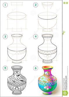 step by step instructions to draw a vase