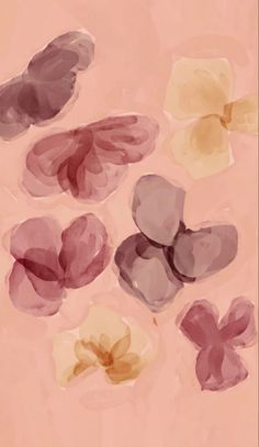 an abstract painting of flowers on a pink background