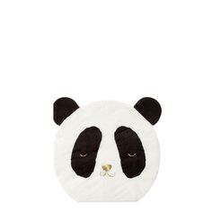 a black and white panda bear face on a white background