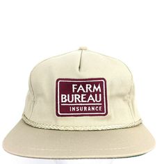 Vintage 80's Farm Bureau Insurance Cap Spell Out Script Logo Made In USA Rope Snap Back Trucker Baseball Dad Hat BUY IT NOW! Please feel free to ask any questions you have about this item, I am here to make sure you are happy with your purchase. #HAT82 Vintage Beige Baseball Cap With Flat Brim, Vintage Cream Baseball Cap With Curved Brim, Vintage Beige Snapback Trucker Hat, Vintage Beige Baseball Cap One Size, Vintage Cream Baseball Cap, Vintage Cream Snapback Hat, Beige Vintage Baseball Cap One Size, Vintage Flat Bill Baseball Cap, Vintage Cream Snapback Baseball Cap