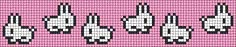 a cross stitch pattern with black and white bowling pins on pink background, in the style of pixel art