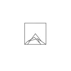 a black and white line drawing of mountains in a rectangle shape on a white background