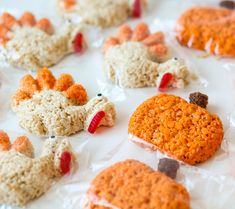 rice krispy treats shaped like mice and pumpkins