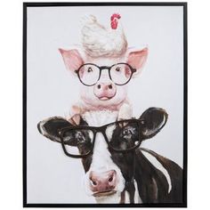 a painting of a cow wearing glasses and a chef's hat