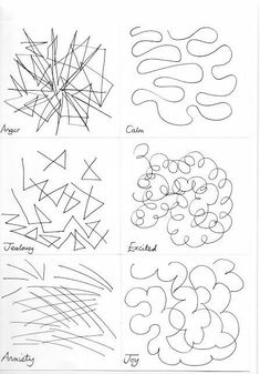 four different types of lines and shapes that are drawn in one line, each with the same