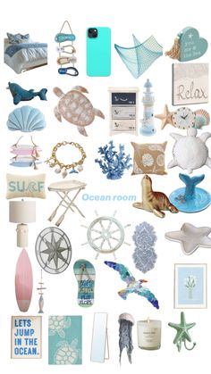 a collage of sea related items including shells, seashells and other things