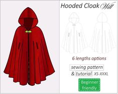 the hooded cloak with hoods is shown in three different colors and sizes, including red