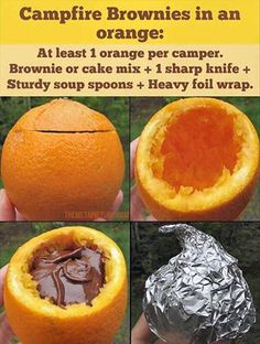 an advertisement for campfire brownies in an orange with pictures of the inside and outside