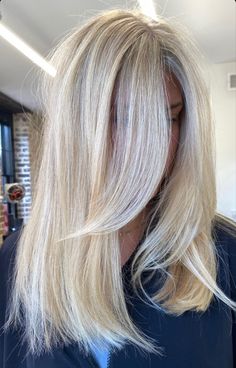 Winter Blonde Hair Ideas, Blonde Hair High Ponytail, Blonde Hair Scandinavian, Short Thick Blonde Hair, Blonde Hair With Babylights, Blonde Hair Inspiration Shoulder Length, Blonde Medium Length Hair With Layers, Straight Blonde Haircut, Scandi Hairline Blonde