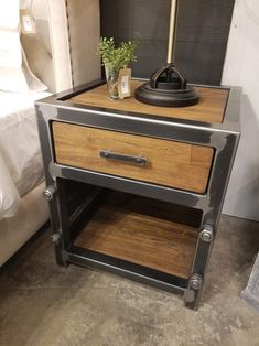 Rustic Industrial Bedside Table, Handmade Reclaimed Night Stand, Welded Steel Nightstand, Distressed Stained Couch Table, Bespoke Cabinet - Etsy Industrial Nightstand, Industrial Bedside Tables, Metal Tables, Style Nightstand, Staining Cabinets, Couch Table