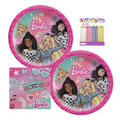 two plates with barbie dolls on them