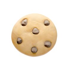 an image of a cookie with chocolate chips on it's side and white background