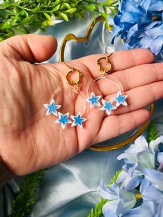 Measures 1.2 inches approx. Hooks can change upon request.  Made from specialty acrylic Zelda Silent Princess Flower, Zelda Silent Princess, Silent Princess Flower, Zelda Earrings, Silent Princess, Princess Flower, Heavy Earrings, Earrings Clay, Art Earrings