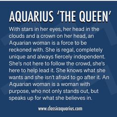 the poem aquarius'the queen with stars in her eyes, her head in the clouds and a crown on her head, an aquarian woman is