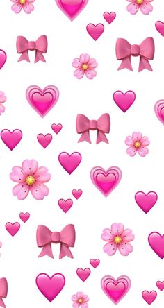 pink hearts and bows with flowers on a white background seamless wallpaper pattern photo